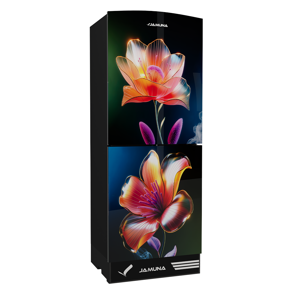 Jamuna 148L Refrigerator JE5-TM1D8QD Fantasy Floral ,Magical Black,Crimson Crush ,Black Strip